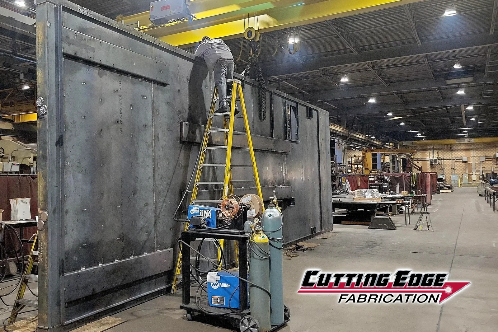 Welded subframe for a data-center generator enclosure in fabrication at Cutting Edge Fabrication.